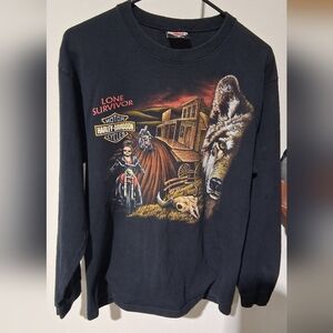 VTG Harley-Davidson 3-D Emblem Lone Survivor Wolf Men's M Black Long Sleeve Tee